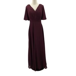FORMAL PARTY SZ 8 M burgundy vneck flutter sleeve corset maxi dress NEW B43
